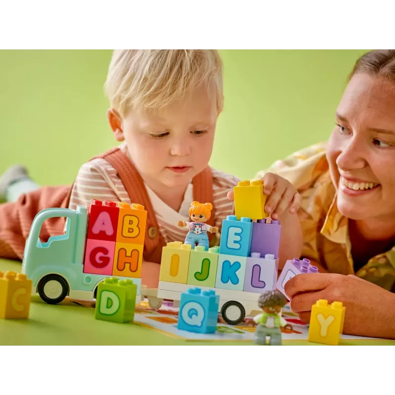 Konstruktorius LEGO DUPLO 10421 ABC sunkvežimis, 36 dalys, 2 minifigūrėlės, nuo 2 metų, matmenys 110×140×70 mm