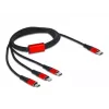 USB įkrovimo laidas DeLOCK 3 viename USB Type-C į Lightning, Micro USB, USB Type-C 1 m juodas raudonas