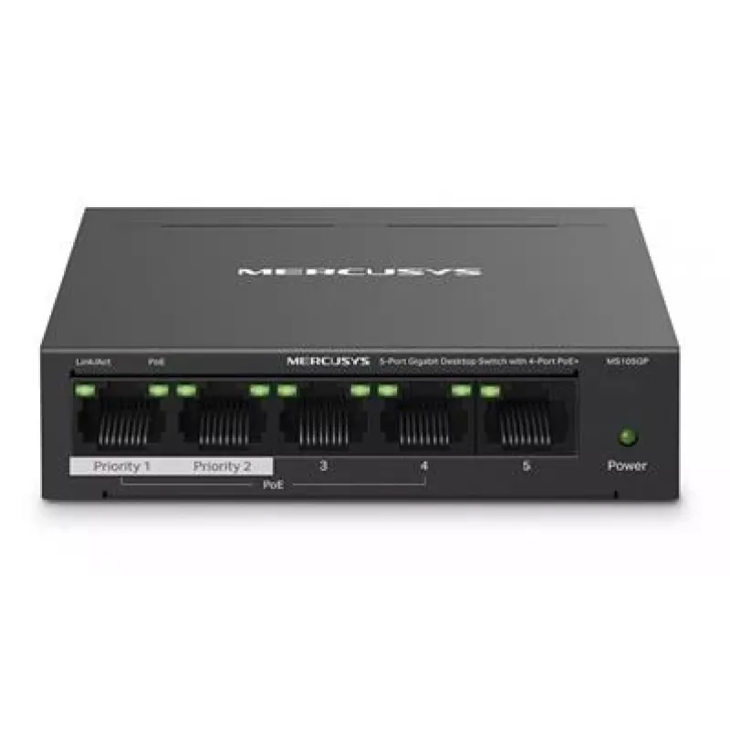Mercusys 5 prievadų gigabitinio stalinio komutatoriaus su 4 PoE+ prievadais