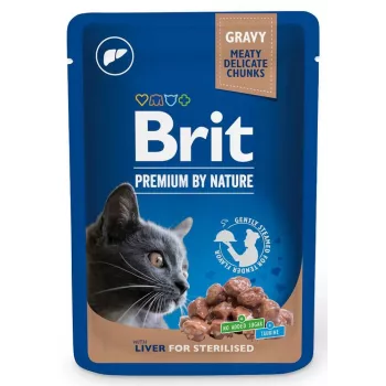 Šlapias kačių maistas Brit Premium Liver Sterilised pâté 100 g — sterilizuotoms suaugusioms katėms, 82 % drėgmės, 8,5 % baltymų