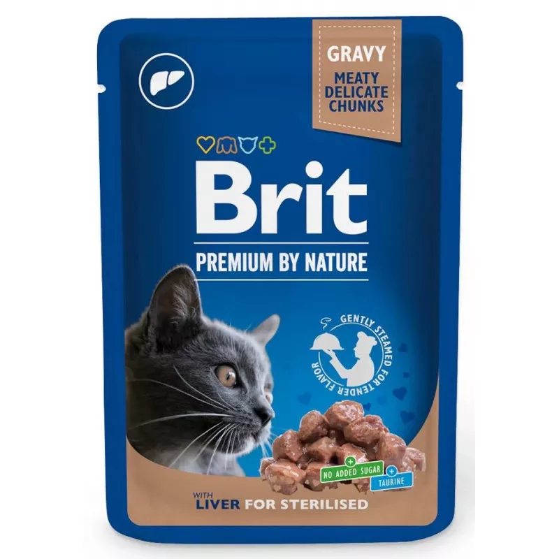 Šlapias kačių maistas Brit Premium Liver Sterilised pâté 100 g — sterilizuotoms suaugusioms katėms, 82 % drėgmės, 8,5 % baltymų
