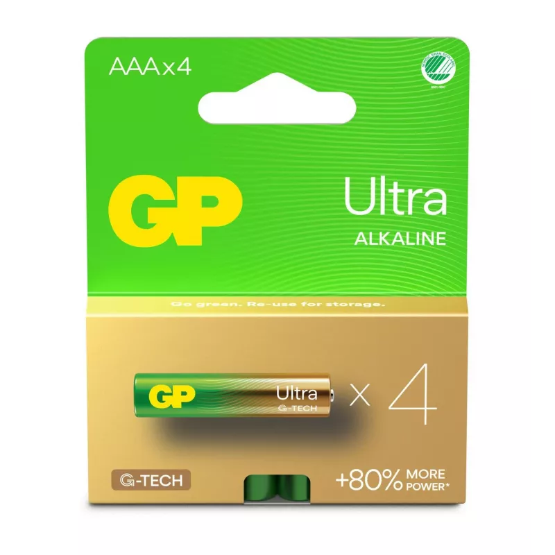 Šarminių AAA baterijų pakuotė gp batteries Ultra 1,5V — 4 vnt.