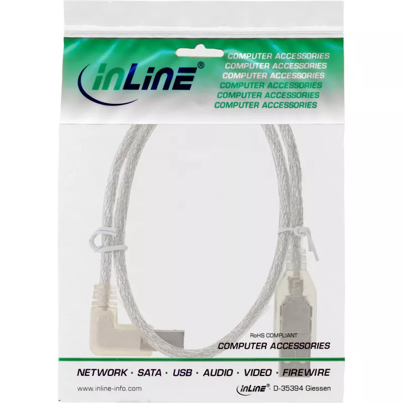 Microconnect USBAB5ANGLED-L USB laidas USB 2.0 5 m USB A USB B Baltas