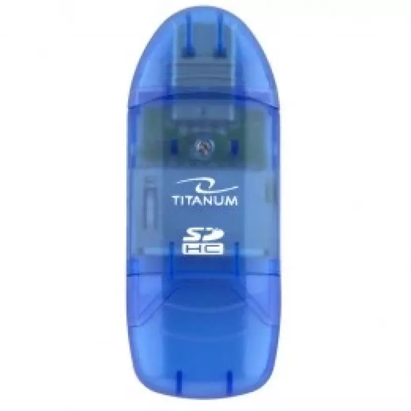 Kortelių skaitytuvas Titanum TA101B USB 2.0, mėlynas — palaiko MicroSD, SD/SDHC, MMC, MS formatus, 480 Mbit/s