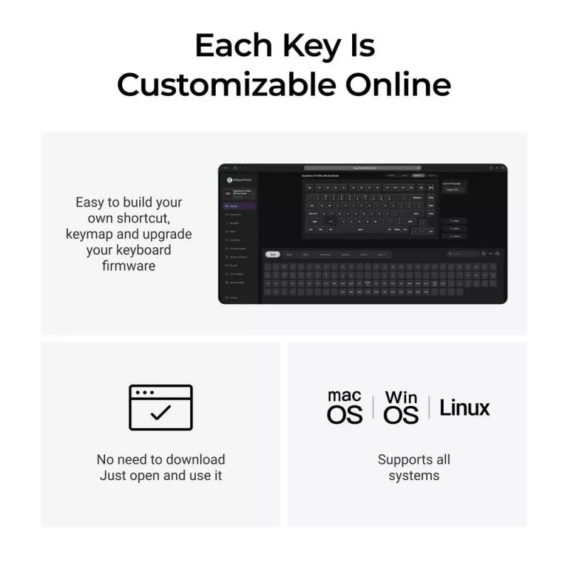 Mechaninė 75 % klaviatūra Keychron V1 Ultra 8K — QWERTY, Bluetooth ir laidinis ryšys, RGB, juoda