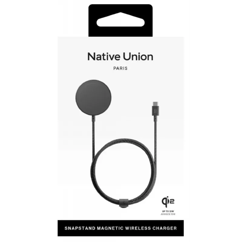 Belaidis stovas krautuvas native union Snapstand Qi2 USB 1,5 m laidas Juoda