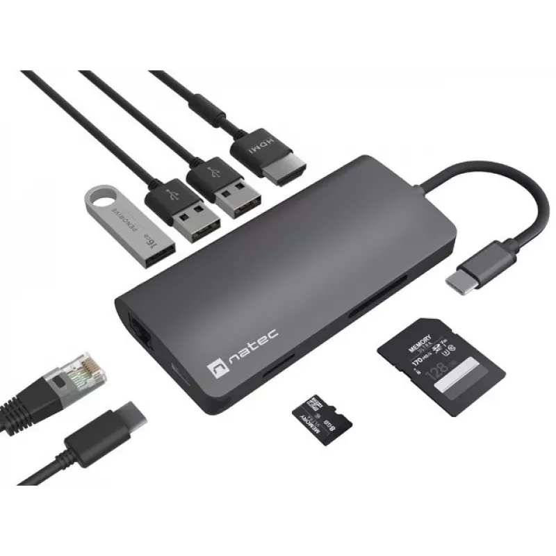 Doko stotelė NATEC NMP-2162 USB 3.2 Gen 1 Type-C pilka laidinė