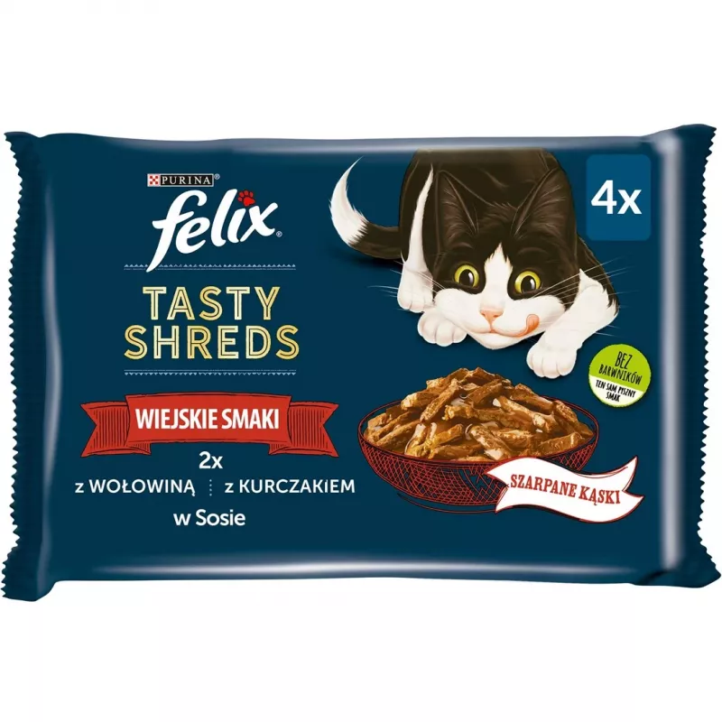 FELIX Skanūs plėšytos mėsos gabalėliai su jautiena ir vištiena - 4x 80g