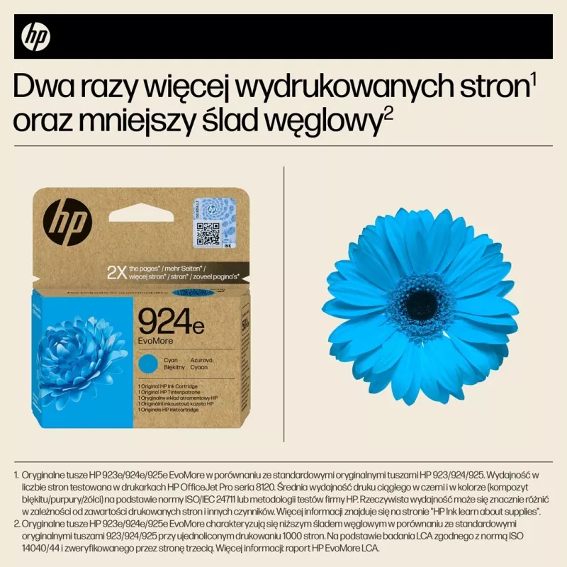 HP 924e EvoMore Cyan Original kasečių rašalas, didelės (XL) talpos, mėlynas, 1 vnt., 800 puslapių, vienetinis paketas