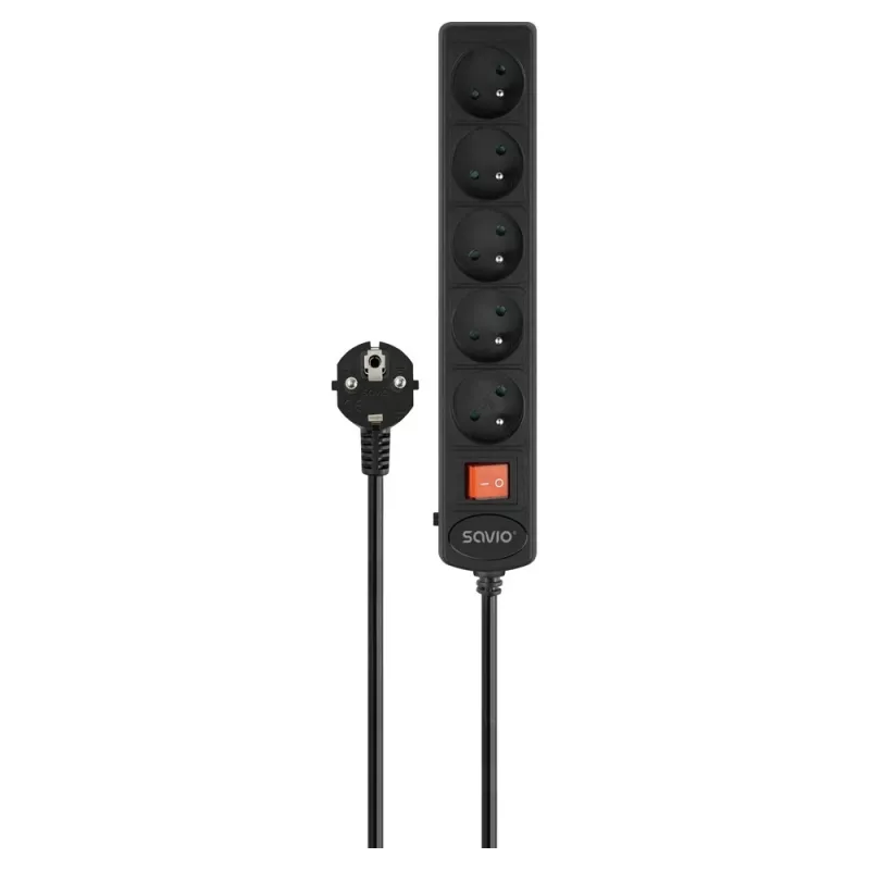 Maitinimo ilgintuvas SAVIO LZ-18 — 5 m laidas, 5 kintamosios srovės lizdai, skirtas patalpoms, juodas, 10 A, 50 Hz
