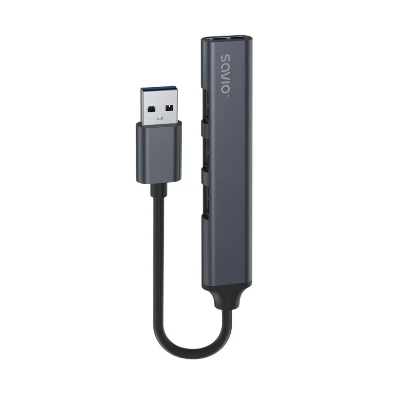 USB šakotuvas SAVIO AK-70, 7 prievadų USB 3.0, 4 naudojami prievadai, USB Type-A pagrindinis, 5 Gbit/s perdavimas, garantija 2 metai
