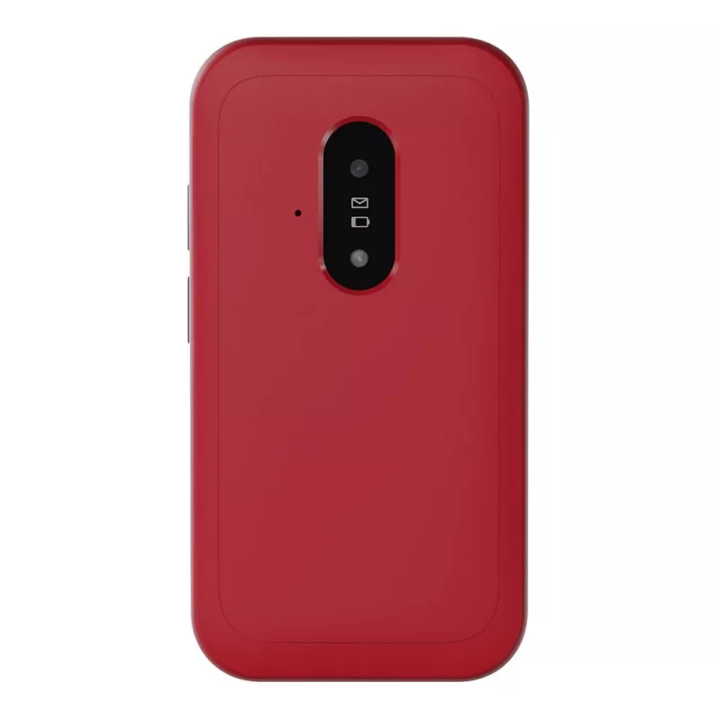 „Doro Leva E22“ mygtukinis telefonas, atverčiamas, 2,8 colio (7,11 cm) ekranas, viena SIM, 0,3 MP kamera, 1150 mAh, 127,8 g, raudona/baltas