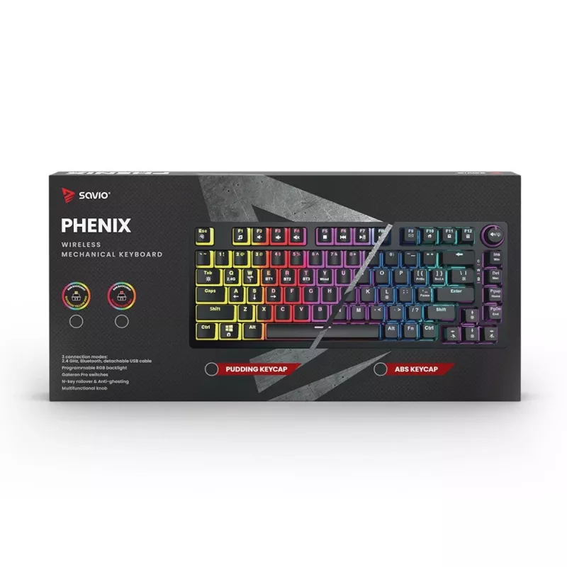 Žaidimų klaviatūra Savio SAVGK-PHENIX RED PUDDING Mechaninė RGB Belaidė
