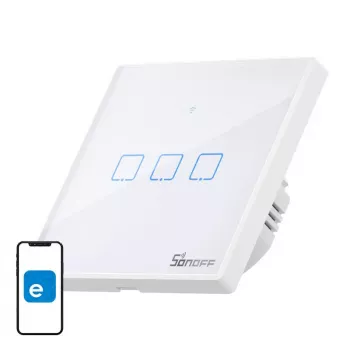 Sieninis išmanusis šviesos jungiklis Sonoff T2 EU TX 3 kanalų Wi‑Fi + RF 433 valdymas
