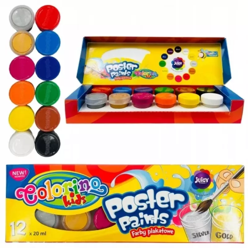 Colorino Kids plakatų dažai 12 spalvų 20 ml