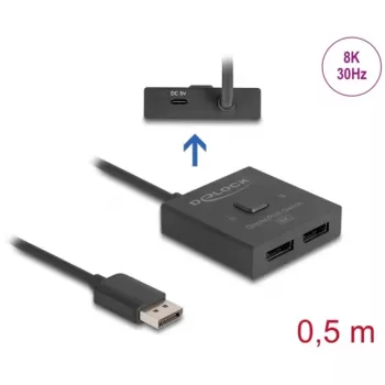 Delock - vaizdo skirstytuvas / perjungiklis - 8K, dvikryptis - 2 x DisplayPort - Staliniam kompiuteriui (18906)