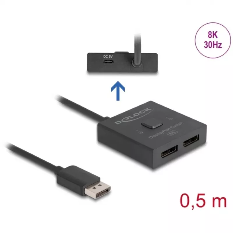 Delock - vaizdo skirstytuvas / perjungiklis - 8K, dvikryptis - 2 x DisplayPort - Staliniam kompiuteriui (18906)