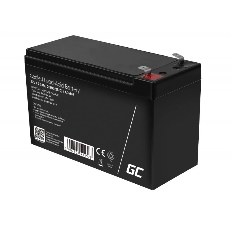 UPS baterija Green Cell AGM06 — 12 V 9 Ah sandari švino rūgštinė (VRLA) 95 × 151 × 65 mm, 2.3 kg