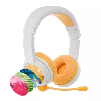 BuddyPhones School+ ausinės laidinės ir belaidės galvos juostelė skambučiams / muzikai USB Type-C Bluetooth balta, geltona