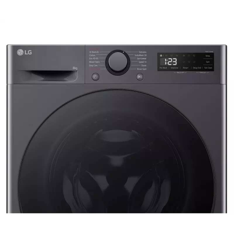 Skalbimo mašina LG F2WR508S2M — priekinio įkrovimo, 8 kg, 1200 aps./min, A efektyvumo, 60×48 cm, LED, vidutiniškai juoda