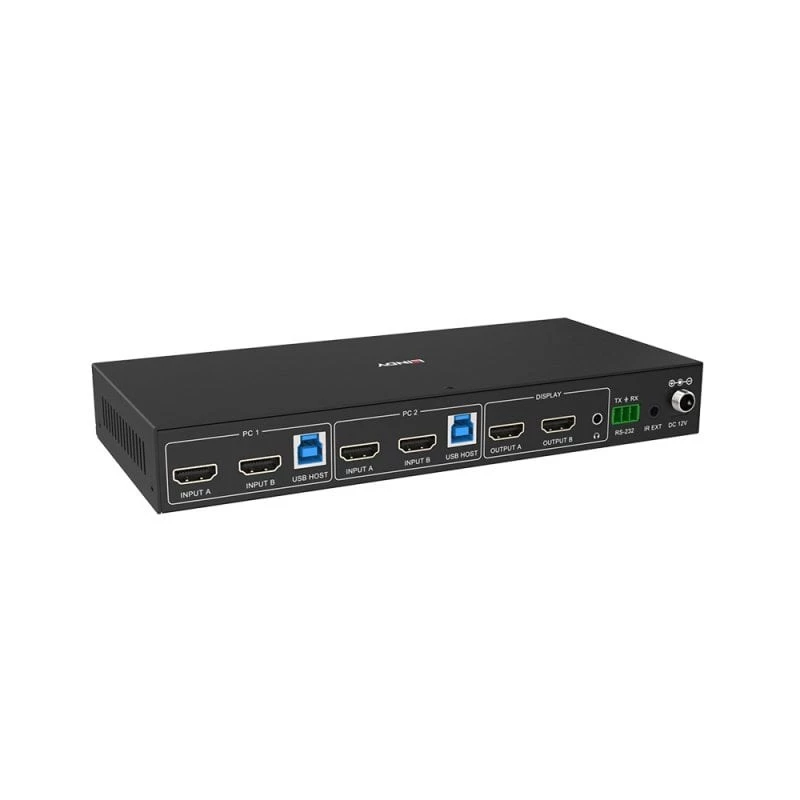 Lindy 2 prievadų dviejų ekranų HDMI 4K60, USB 3.0 KVM jungiklis, 4096 x 2160 pikselių, 4K Ultra HD, juodas