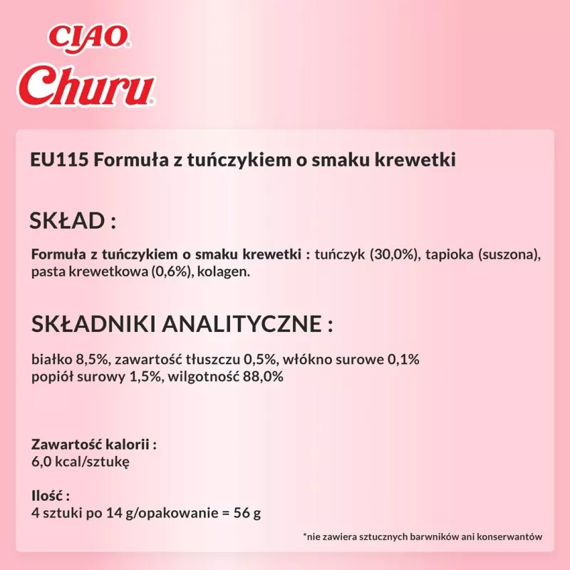 INABA Churu tunas su krevečių skoniu – kačių skanėstai – 4x14 g