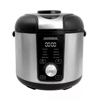 Ryžių viryklė GASTROBACK Rice Control Low Carb & Steam, 3 L, 450 W, juoda/nerūdijantis plienas
