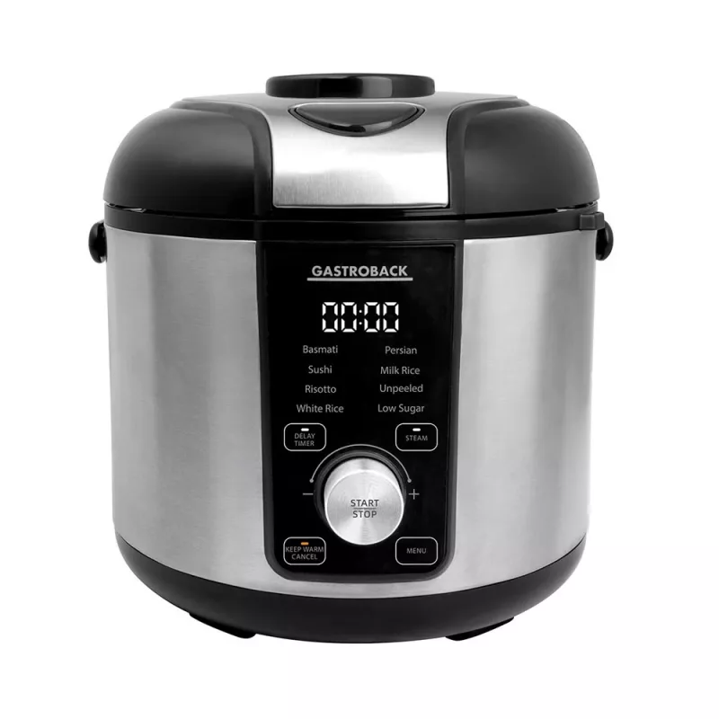 Ryžių viryklė GASTROBACK Rice Control Low Carb & Steam, 3 L, 450 W, juoda/nerūdijantis plienas