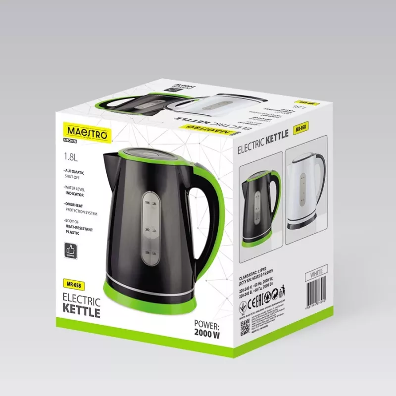 Elektrinis virdulys Maestro MR-058-Juoda — 1,8 L talpa, 2000 W galia