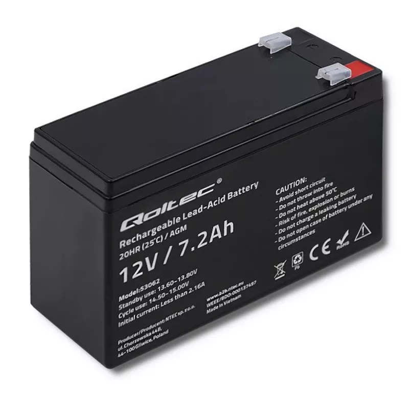 Qoltec 53062 AGM baterija | 12V | 7,2 Ah | maks. 108A