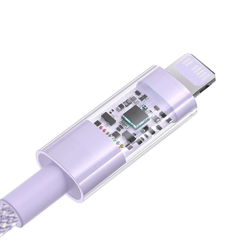 USB-C į Lightning greito įkrovimo laidas Baseus Gem 1 m 20 W violetinis, nailono apvalkalas, 7 kontaktų Lightning