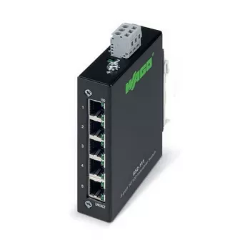 Tinklo komutatorius Wago 852-111 — 5 prievadų Fast Ethernet (10/100), pilnas dvipusis ryšys, 18–30 V DC