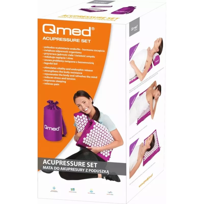 Akupresūrinis kilimėlis su pagalve Qmed ACUPRESSURE MAT — spaudimo taškų masažo kilimėlis