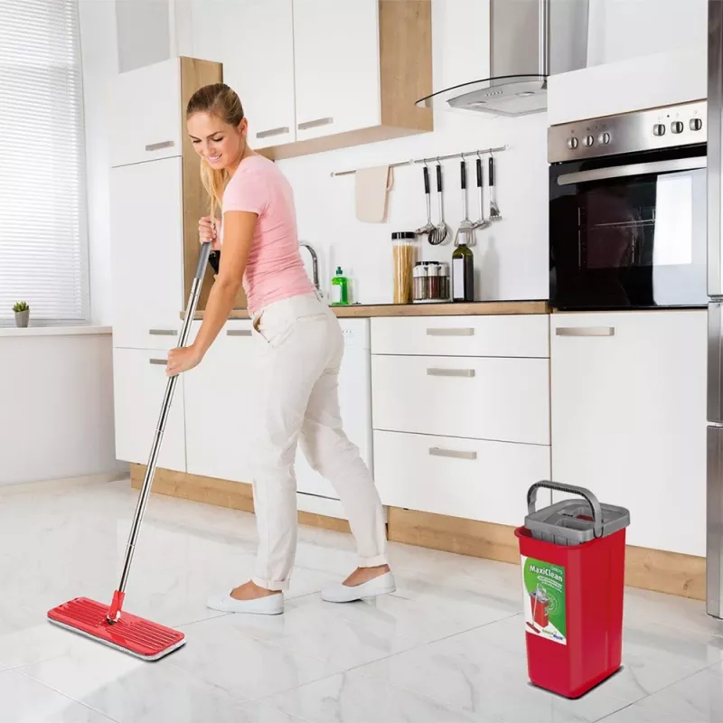 GB870 MaxiClean plokščias šluotos rinkinys su 2 viename valymo kibiru 5,7 l, šluotos grindų valymo sistema, 360° besisukanti šluotos galvutė