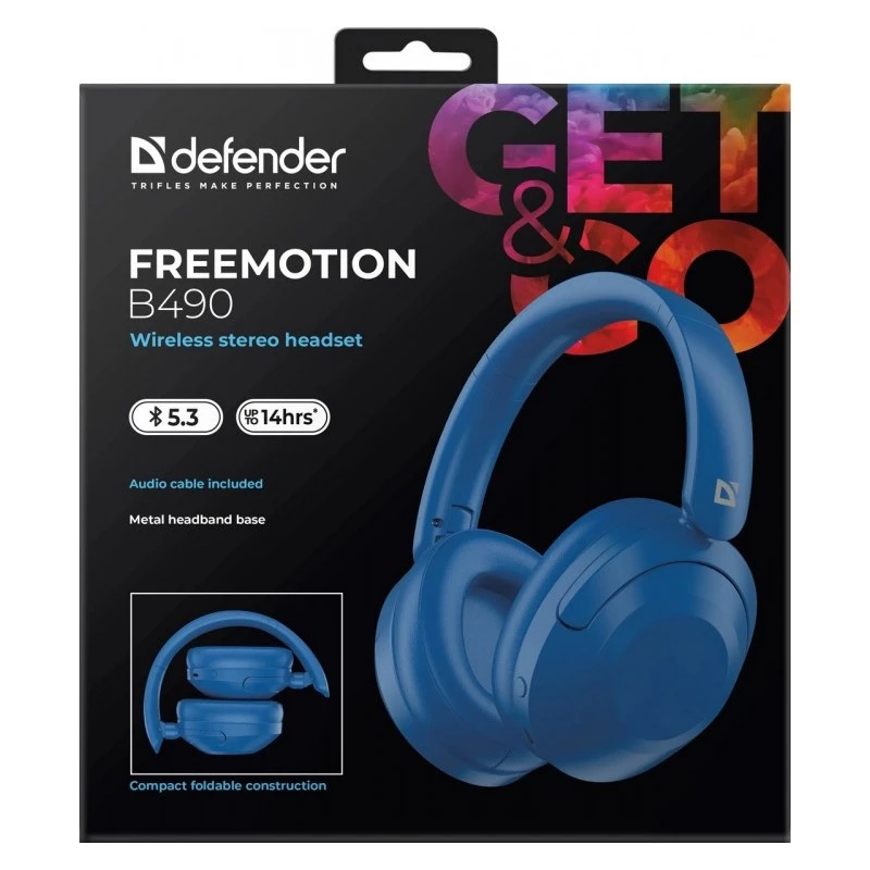 Belaidės ausinės Defender Fre Emotion B490 — mėlynos, ant ausų, Bluetooth, įmontuotas mikrofonas