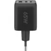 USB-C greitasis įkroviklis Nano, PD, GaN, 65 W, USB-C pintas laidas (juodas, 1x USB-A, 2x USB-C PD, greitasis įkrovimas 3.0, 1 metro laidas)