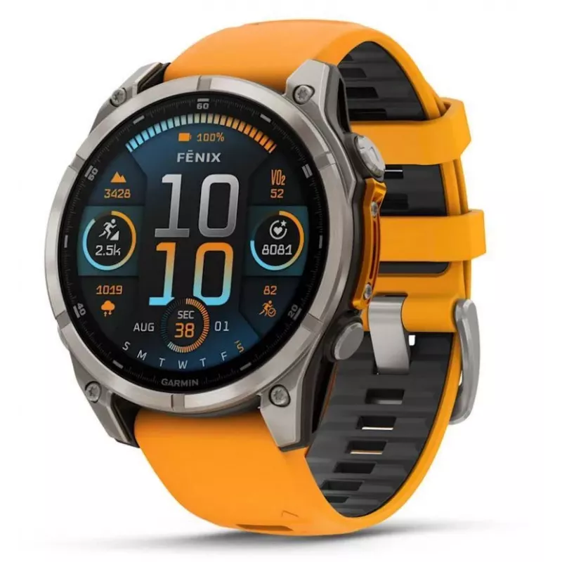 Garmin Fenix 8 3,56 cm (1,4) AMOLED 51 mm Skaitmeninis 454 x 454 pikseliai Liečiamas ekranas Titanas Wi-Fi GPS (palydovas)