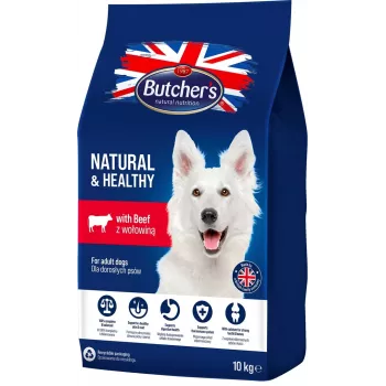BUTCHER'S Natural&Healthy su jautiena - sausas šunų maistas - 10 kg
