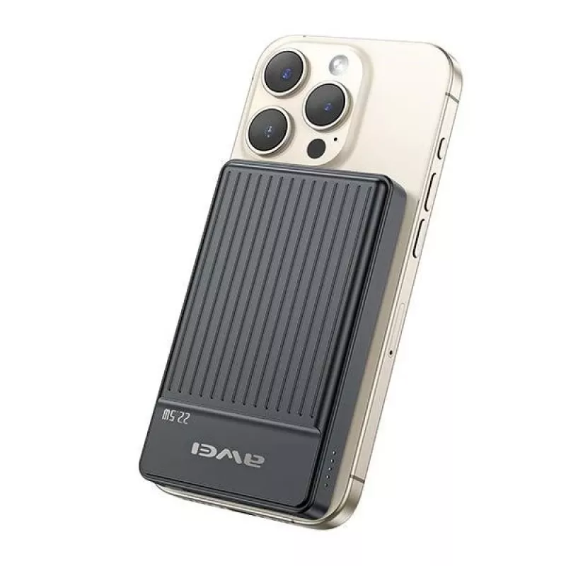 Awei PowerBank MagSafe P33K 10000mAh 22.5W Juoda/Juoda (10000mAh, 22W, 15Wh), Powerbank, Juoda