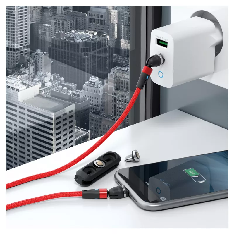 RealPower MagneticCharge2 USB laidas 1m raudonas greitas įkrovimas duomenų perdavimas