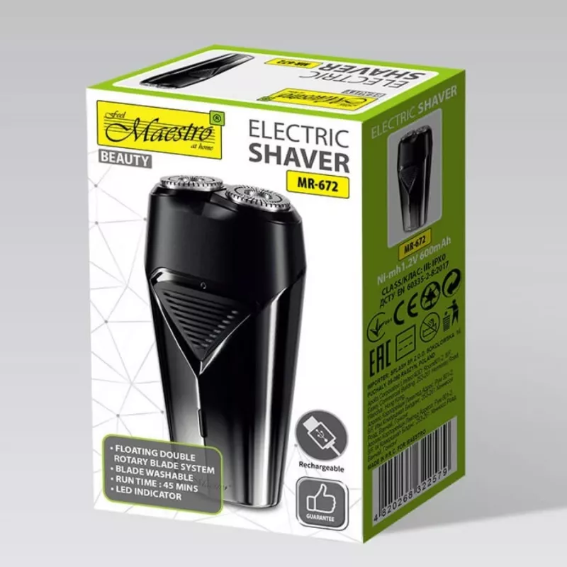 Elektrinė skustuvė Maestro MR-672 USB įkraunama, atspari vandeniui – kelionėms tinkamas tinklinis skustuvas