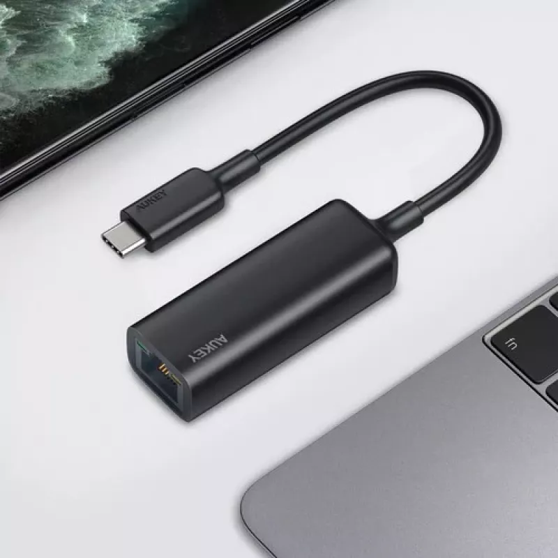 Ethernet adapteris Aukey CB-A30 USB‑C į Gigabit RJ45 10/100/1000 Mbps, USB 3.0, aliuminis, LED indikatoriai
