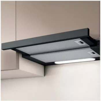 Įmontuojamas gartraukis Elica Elite 14 LUX 60 BL — 598 mm plotis, 368 m³/h oro našumas, aliuminio riebalų filtras, LED, 62 dB