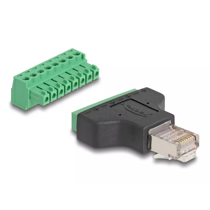 DeLOCK adapteris RJ45 kištukas > gnybtų blokas 8 kontaktų 2 dalių 3,81 mm