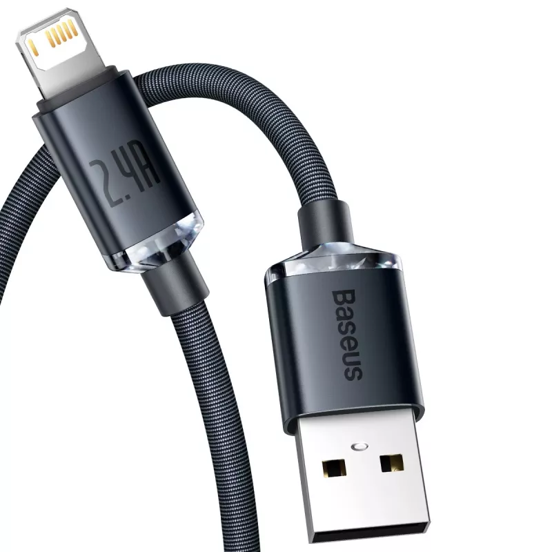 Baseus Crystal Shine laidas USB į Lightning, 2,4A, 2m (juodas)