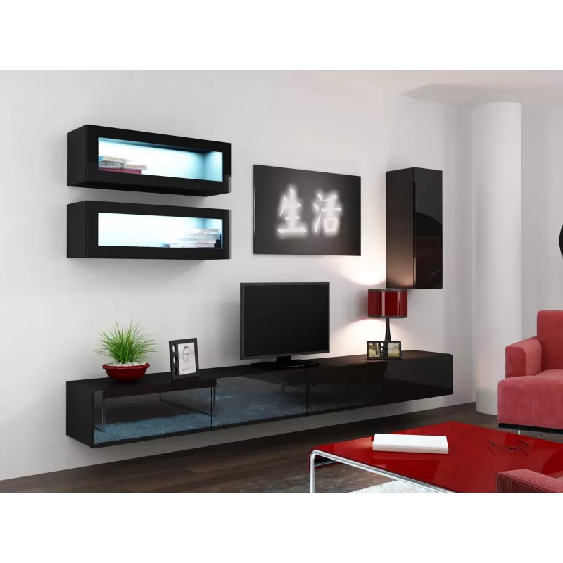 Cama TV stovas VIGO 140 30/140/40 juodas/juodas blizgus