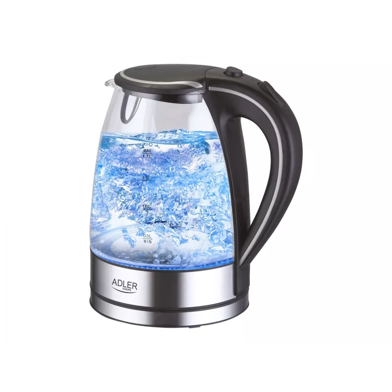 Adler AD 1225 elektrinis virdulys 1,7 L Juoda, Nerūdijantis plienas, Skaidrus 2200 W