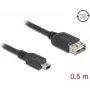 USB 2.0 laidas DELOCK 81523, Mini-USB B į USB A, 0,5 m, juodas