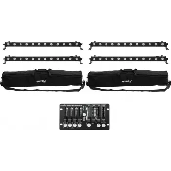 LED bar set EUROLITE 4x LED BAR-12 QCL RGBW su 2 minkštųjų krepšių ir valdikliu