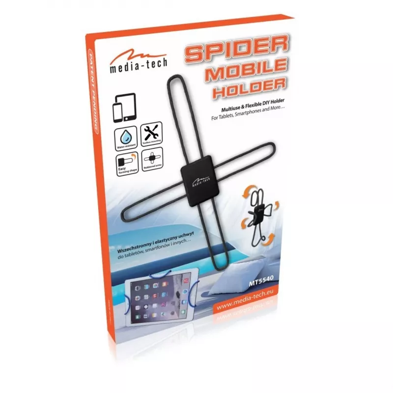 Mobiliojo telefono laikiklis MEDIA-TECH MT5540 Spider — reguliuojamas aukštis, lengvas, skirtas išmaniesiems telefonams ir planšetėms